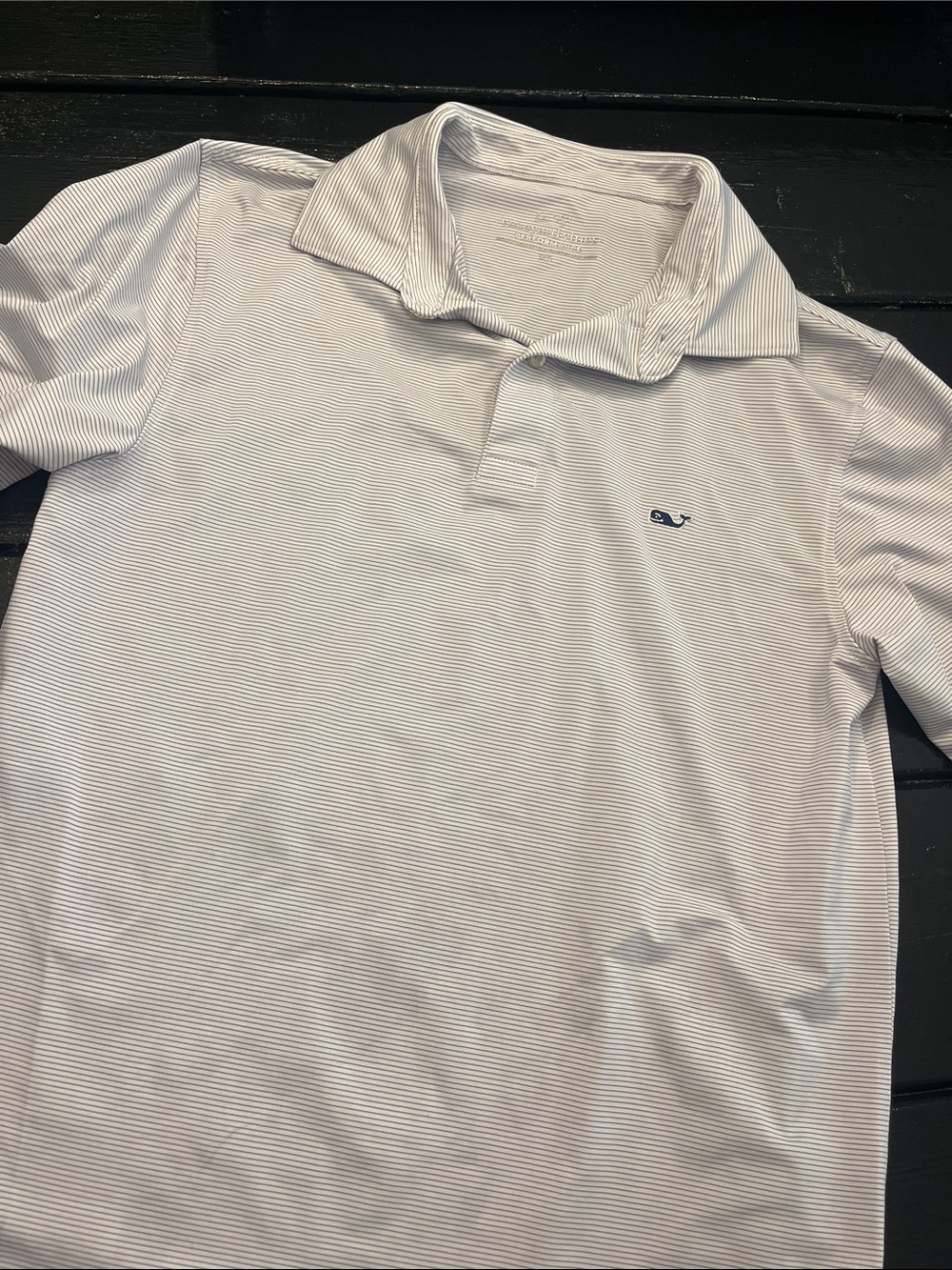 Vineyard Vines Thin-Striped Light Blue Polo with Whale Emblem